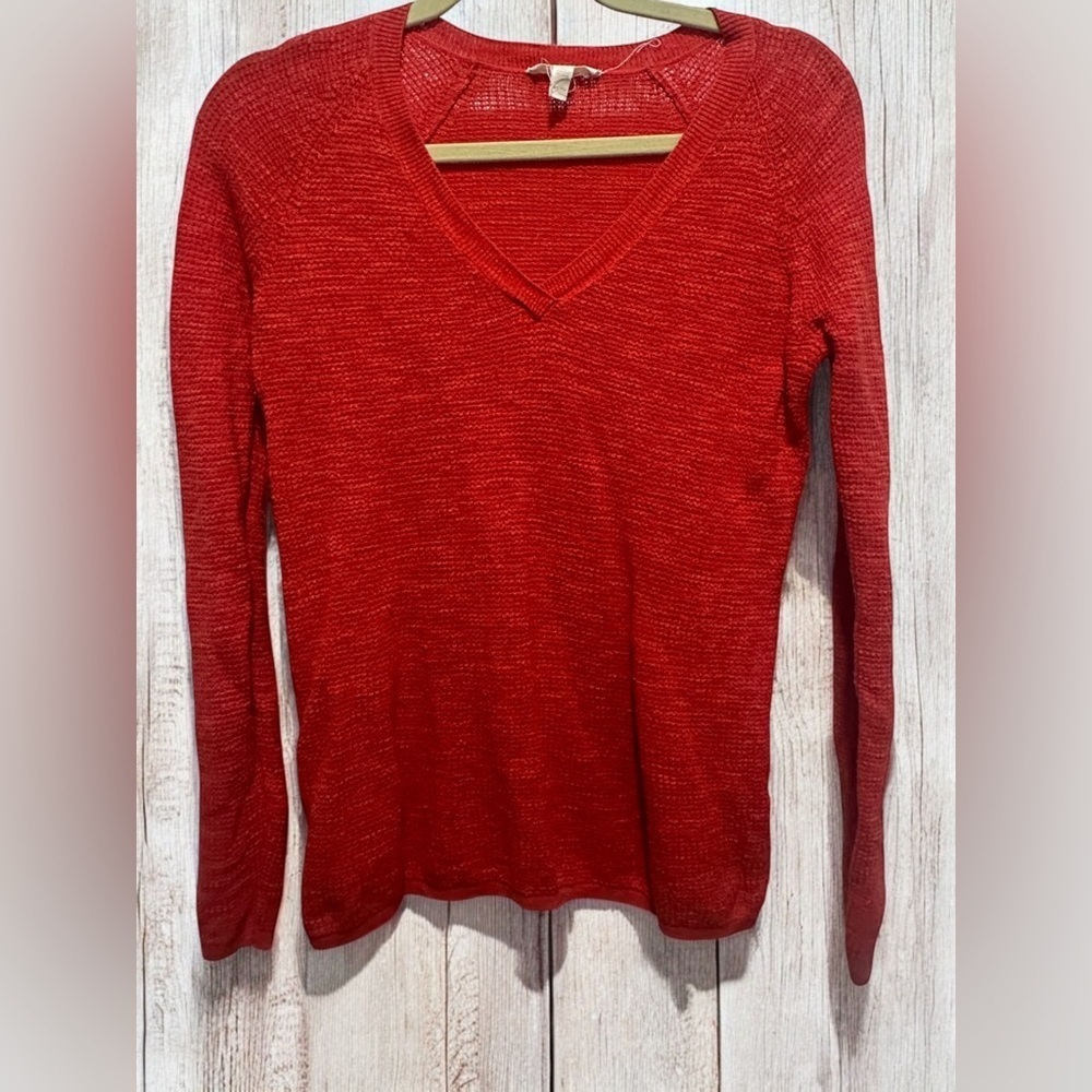 Eileen Fisher Orange Red Organic Cotton and Linen Long Sleeve Blouse Size XS